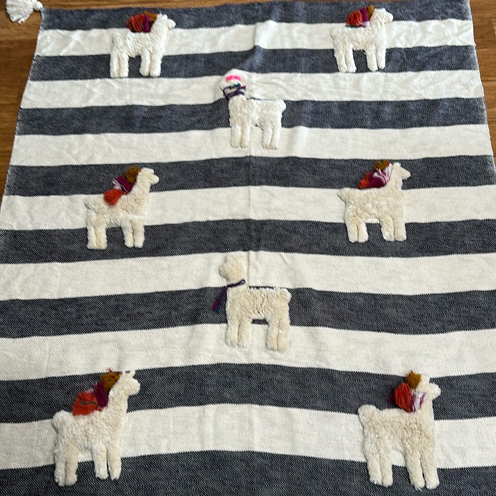 ANTHRO Anthropologie Llama Blanket Throw Stripe Tufted boho BOHEMIAN